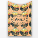 Wild Bear in Mountain Landscape Circle Design Seamless Pattern  Personalised Custom Name Super Soft Fleece Blanket Bed Sofa Throw