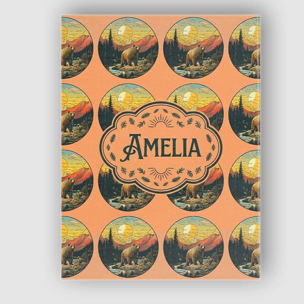 Personalised Name Wild Bear in Mountain Custom  Modern Room Accent Elegant Feature Canvas Wall Art Print Decor Picture Ready to Hang