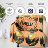 Wild Bear in Mountain Landscape Circle Design Seamless Pattern  Personalised Custom Name Super Soft Fleece Blanket Bed Sofa Throw