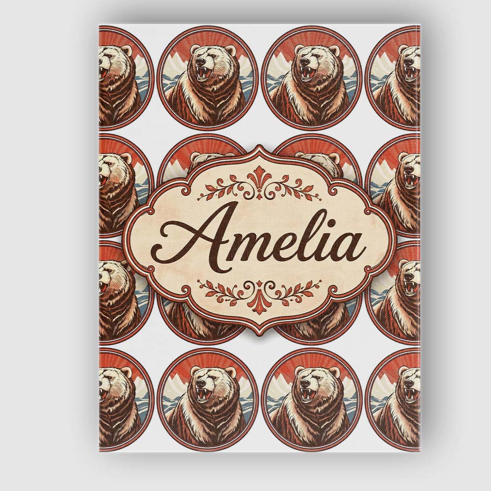 Personalised Name Roaring Bear Portrait Custom  Modern Room Accent Elegant Feature Canvas Wall Art Print Decor Picture Ready to Hang