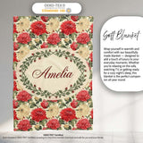 Red and Cream Chrysanthemum Floral Garden Seamless Pattern Lovely  Personalised Custom Name Super Soft Fleece Blanket Bed Sofa Throw