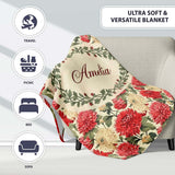Red and Cream Chrysanthemum Floral Garden Seamless Pattern Lovely  Personalised Custom Name Super Soft Fleece Blanket Bed Sofa Throw