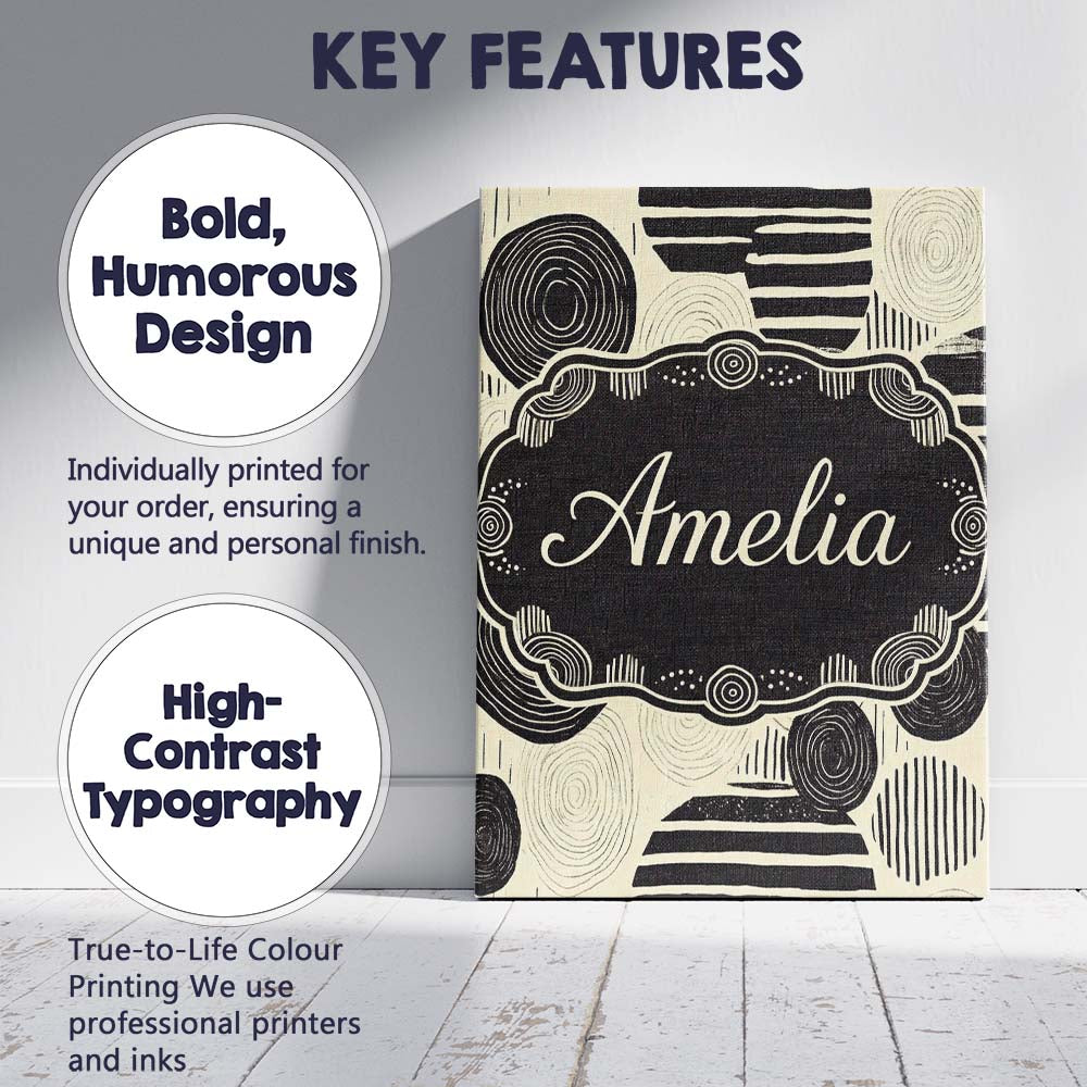 Personalised Name Neutral Patch Blocks Black Beige Modern Abstract Custom  Unique Canvas Wall Art Print Decor Picture Ready to Hang