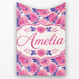 Pink Dahlia Floral Bloom with Soft Purple Leaves Seamless Pattern  Personalised Custom Name Super Soft Fleece Blanket Bed Sofa Throw
