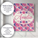Personalised Name Pink Dahlia Floral Bloom Custom  Unique Gift Idea Elegant Feature Canvas Wall Art Print Decor Picture Ready to Hang