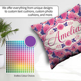 Custom Name Pink Dahlia Floral Bloom with Purple Leaves Seamless Square Filled Cushion Throw Pillow Sofa Bed Home Decor Zip Washable UK Made