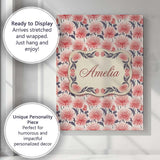 Personalised Name Soft Coral Dahlia Flower Custom  Unique Gift Idea Elegant Feature Canvas Wall Art Print Decor Picture Ready to Hang
