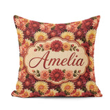 Custom Name Warm Autumn Dahlia Floral Mix Seamless Pattern Idea Square Filled Cushion Throw Pillow Sofa Bed Home Decor Zip Washable UK Made