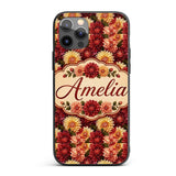 Warm Autumn Dahlia Floral Mix Seamless Pattern Custom Name Protective Phone Case Mobile Cover Durable Everyday Smartphone Shock Resistant