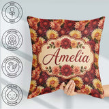 Custom Name Warm Autumn Dahlia Floral Mix Seamless Pattern Idea Square Filled Cushion Throw Pillow Sofa Bed Home Decor Zip Washable UK Made