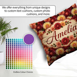 Custom Name Warm Autumn Dahlia Floral Mix Seamless Pattern Idea Square Filled Cushion Throw Pillow Sofa Bed Home Decor Zip Washable UK Made