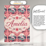 Elegant Flamingo with Cherry Blossom Lake Scene Seamless Pattern  Personalised Custom Name Super Soft Fleece Blanket Bed Sofa Throw