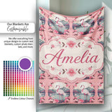 Elegant Flamingo with Cherry Blossom Lake Scene Seamless Pattern  Personalised Custom Name Super Soft Fleece Blanket Bed Sofa Throw