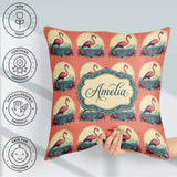 Custom Name Tropical Flamingo Sunset Landscape Seamless Pattern Square Filled Cushion Throw Pillow Sofa Bed Home Decor Zip Washable UK Made