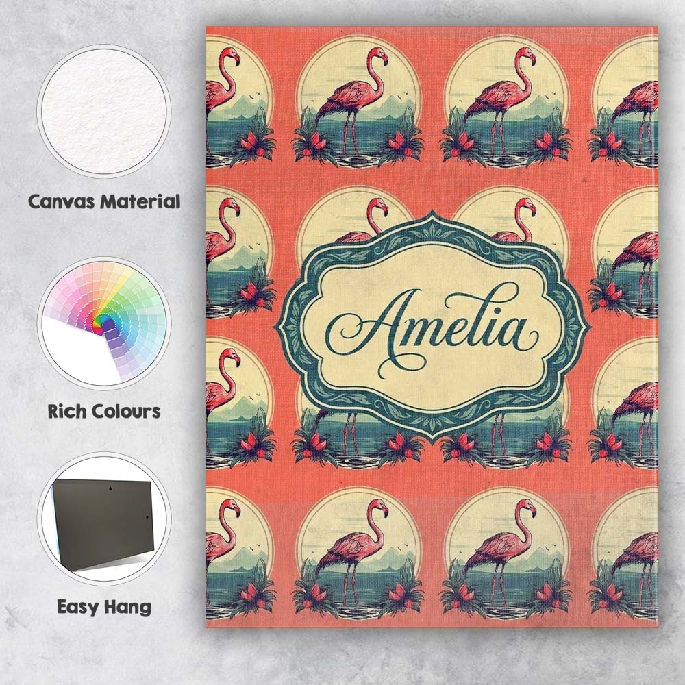 Personalised Name Tropical Flamingo Sunset Custom  Unique Gift Idea Elegant Feature Canvas Wall Art Print Decor Picture Ready to Hang