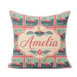 Custom Name Minimal Flamingo Coastal Pattern Seamless Pattern Square Filled Cushion Throw Pillow Sofa Bed Home Decor Zip Washable UK Made