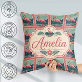Custom Name Minimal Flamingo Coastal Pattern Seamless Pattern Square Filled Cushion Throw Pillow Sofa Bed Home Decor Zip Washable UK Made