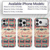 Minimal Flamingo Coastal Frame Pattern Seamless Custom Name Protective Phone Case Mobile Cover Durable Everyday Smartphone Shock Resistant