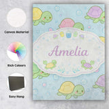 Personalised Name Cute Pastel Turtle Cartoon Animal Ocean Pattern Custom  Bespoke Canvas Wall Art Print Decor Picture Ready to Hang