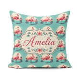 Custom Name Flamingo Island Sunset Scene Seamless Pattern Cute Square Filled Cushion Throw Pillow Sofa Bed Home Decor Zip Washable UK Made