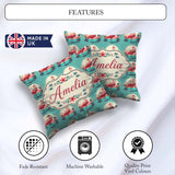 Custom Name Flamingo Island Sunset Scene Seamless Pattern Cute Square Filled Cushion Throw Pillow Sofa Bed Home Decor Zip Washable UK Made