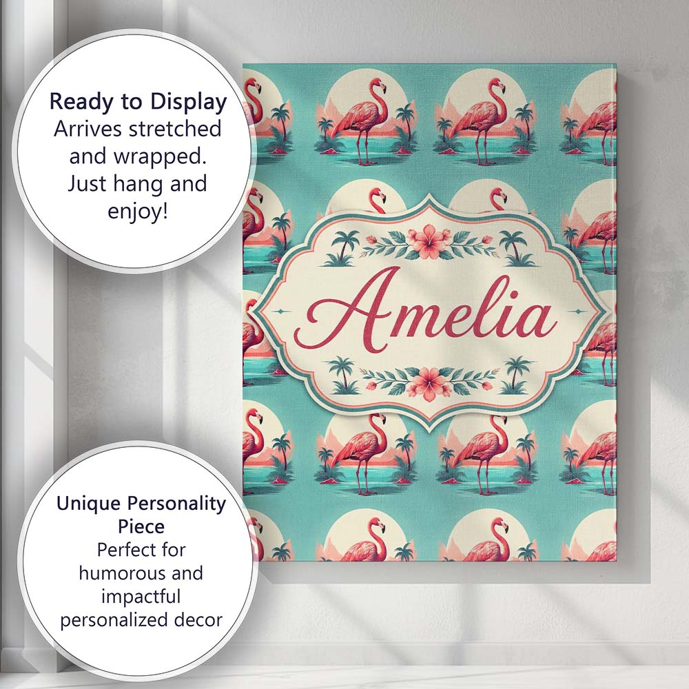 Personalised Name Flamingo Island Sunset Custom  Unique Gift Idea Elegant Feature Canvas Wall Art Print Decor Picture Ready to Hang