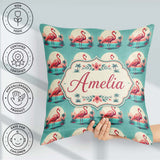 Custom Name Flamingo Island Sunset Scene Seamless Pattern Cute Square Filled Cushion Throw Pillow Sofa Bed Home Decor Zip Washable UK Made