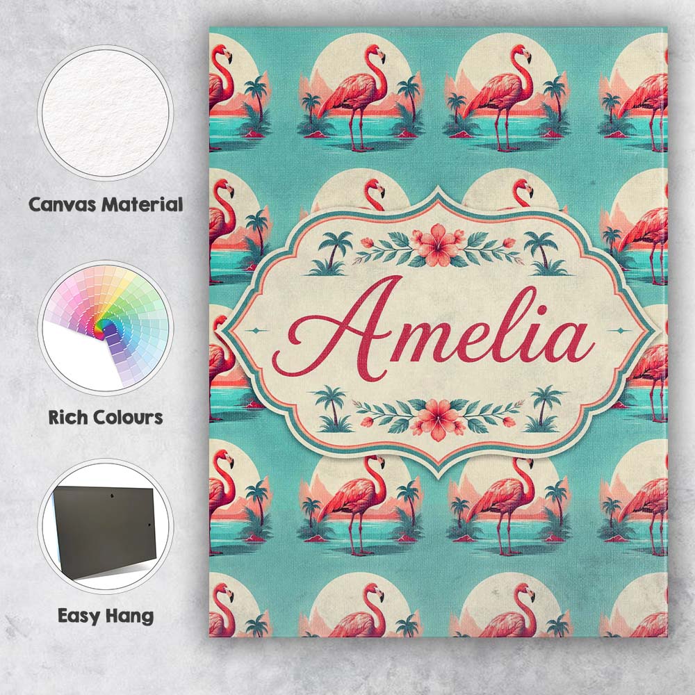 Personalised Name Flamingo Island Sunset Custom  Unique Gift Idea Elegant Feature Canvas Wall Art Print Decor Picture Ready to Hang