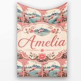 Elegant Flamingo Lake with Cherry Blossom and Mountain Scene Lovely  Personalised Custom Name Super Soft Fleece Blanket Bed Sofa Throw