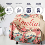 Elegant Flamingo Lake with Cherry Blossom and Mountain Scene Lovely  Personalised Custom Name Super Soft Fleece Blanket Bed Sofa Throw