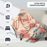 Elegant Flamingo Lake with Cherry Blossom and Mountain Scene Lovely  Personalised Custom Name Super Soft Fleece Blanket Bed Sofa Throw