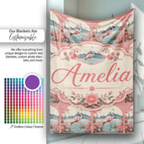 Elegant Flamingo Lake with Cherry Blossom and Mountain Scene Lovely  Personalised Custom Name Super Soft Fleece Blanket Bed Sofa Throw