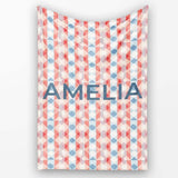 Soft Geometric Diamond Abstract Pattern in Red and Blue Seamless  Personalised Custom Name Super Soft Fleece Blanket Bed Sofa Throw