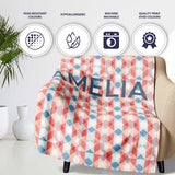 Soft Geometric Diamond Abstract Pattern in Red and Blue Seamless  Personalised Custom Name Super Soft Fleece Blanket Bed Sofa Throw