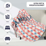 Soft Geometric Diamond Abstract Pattern in Red and Blue Seamless  Personalised Custom Name Super Soft Fleece Blanket Bed Sofa Throw