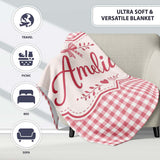 Pink and White Gingham Picnic Style Seamless Pattern Lovely  Personalised Custom Name Super Soft Fleece Blanket Bed Sofa Throw