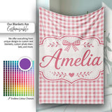 Pink and White Gingham Picnic Style Seamless Pattern Lovely  Personalised Custom Name Super Soft Fleece Blanket Bed Sofa Throw