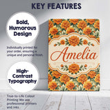Personalised Name Orange Marigold Flower Custom  Unique Gift Idea Elegant Feature Canvas Wall Art Print Decor Picture Ready to Hang