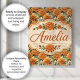 Personalised Name Orange Marigold Flower Custom  Unique Gift Idea Elegant Feature Canvas Wall Art Print Decor Picture Ready to Hang