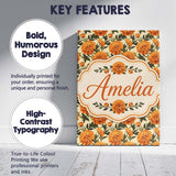 Personalised Name Orange Marigold Floral Custom  Unique Gift Idea Elegant Feature Canvas Wall Art Print Decor Picture Ready to Hang