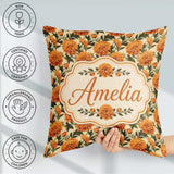 Custom Name Orange Marigold Floral Garden Seamless Pattern for Square Filled Cushion Throw Pillow Sofa Bed Home Decor Zip Washable UK Made