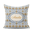 Custom Name Blue and Yellow Folk Art Floral Tile Seamless Lovely Square Filled Cushion Throw Pillow Sofa Bed Home Decor Zip Washable UK Made