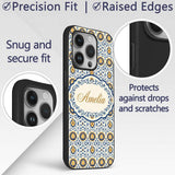 Blue and Yellow Folk Art Floral Tile Seamless Custom Name Protective Phone Case Mobile Cover Durable Everyday Smartphone Shock Resistant