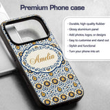 Blue and Yellow Folk Art Floral Tile Seamless Custom Name Protective Phone Case Mobile Cover Durable Everyday Smartphone Shock Resistant