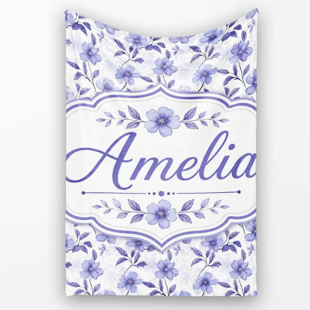 Soft Purple Wildflower Botanical Seamless Pattern Cute Unique Gift  Personalised Custom Name Super Soft Fleece Blanket Bed Sofa Throw