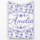 Soft Purple Wildflower Botanical Seamless Pattern Cute Unique Gift  Personalised Custom Name Super Soft Fleece Blanket Bed Sofa Throw