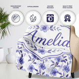 Soft Purple Wildflower Botanical Seamless Pattern Cute Unique Gift  Personalised Custom Name Super Soft Fleece Blanket Bed Sofa Throw