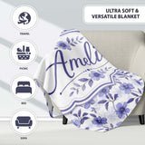 Soft Purple Wildflower Botanical Seamless Pattern Cute Unique Gift  Personalised Custom Name Super Soft Fleece Blanket Bed Sofa Throw