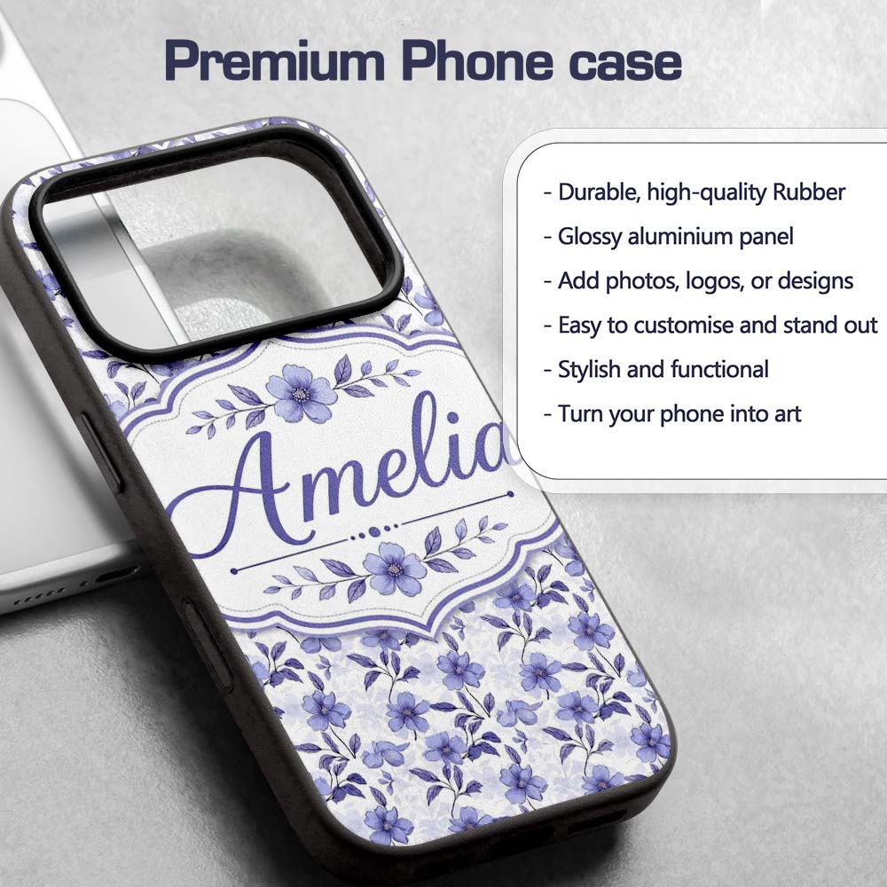 Soft Purple Wildflower Botanical Seamless Pattern Custom Name Protective Phone Case Mobile Cover Durable Everyday Smartphone Shock Resistant