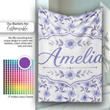 Soft Purple Wildflower Botanical Seamless Pattern Cute Unique Gift  Personalised Custom Name Super Soft Fleece Blanket Bed Sofa Throw